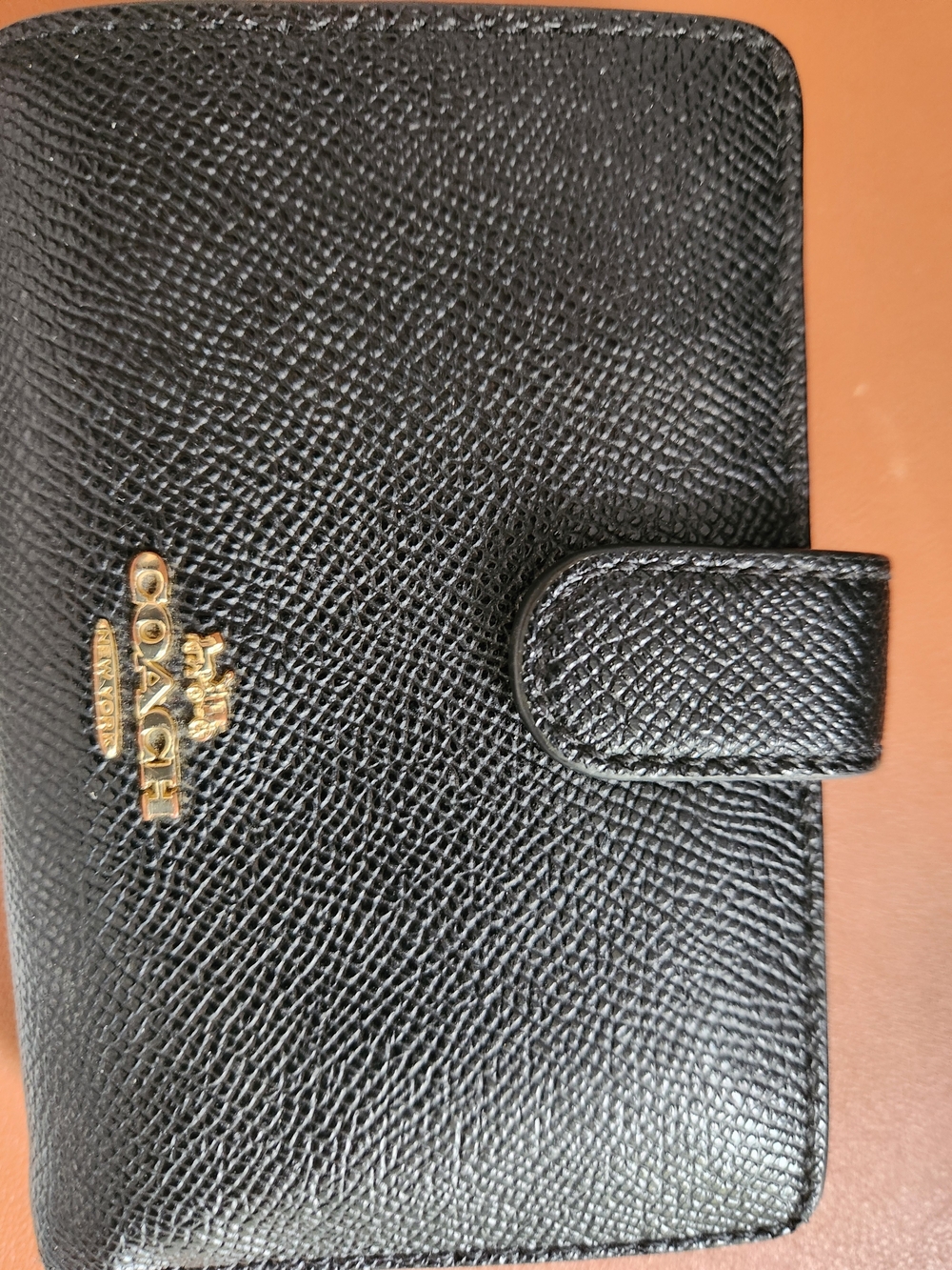 Coach Black Textured Leather Card & Key Holder with Gold Logo